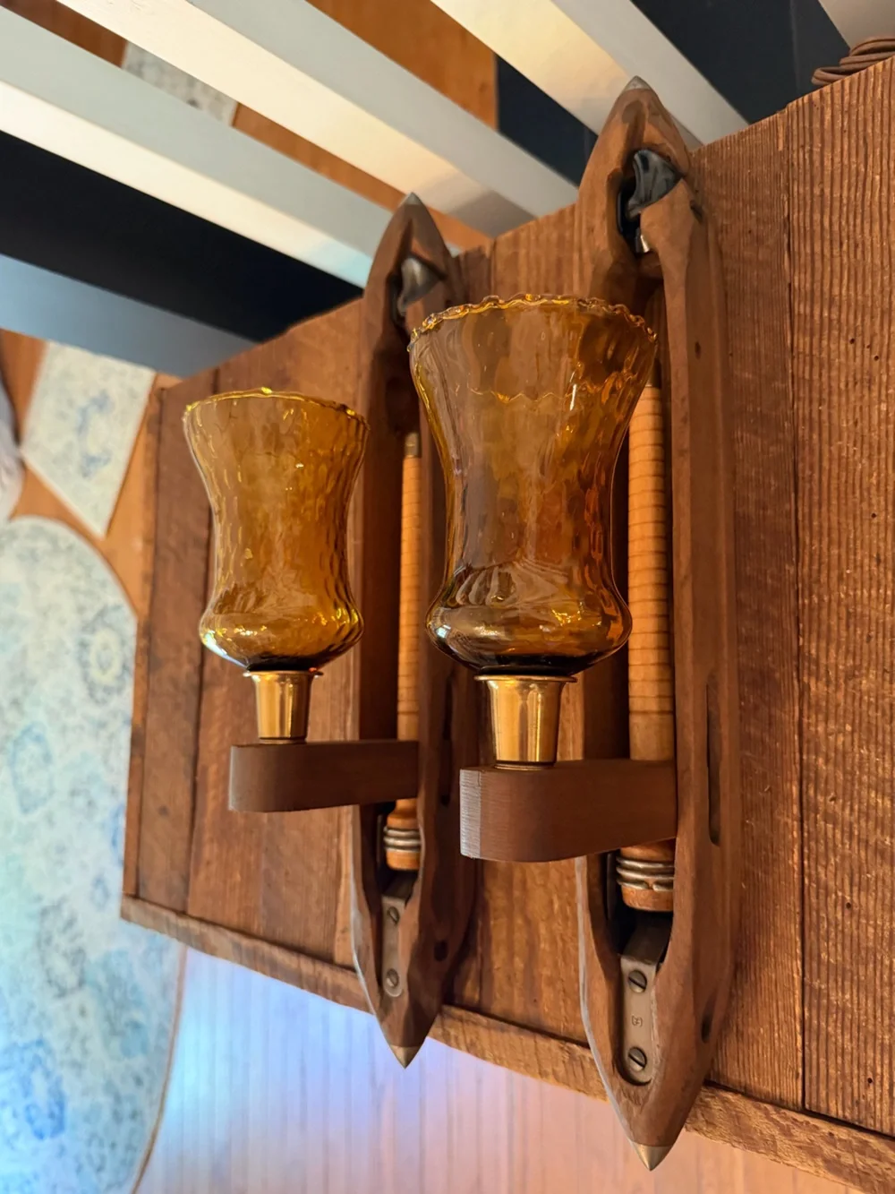 Pinehurst Shuttle Sconce Set with Amber Glass & Brass Accents